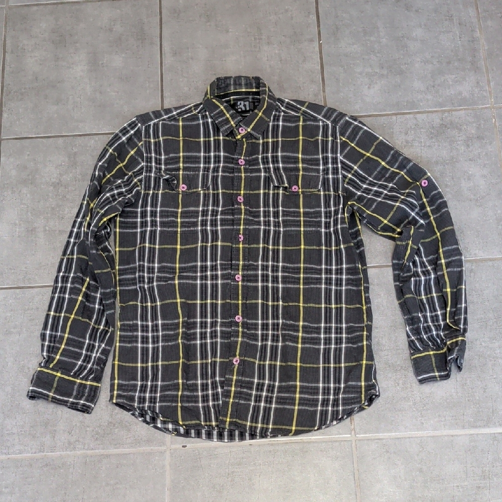 Men's Black and Yellow Plaid Shirt